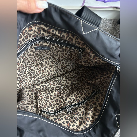 Nine West Black Nylon Shoulder Purse with White Stitching - Picture 3 of 9